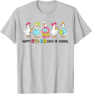 Happy 67 33 Days of School Goose 100th Day Kids Teachers T-Shirt - T-Shirt | Ash