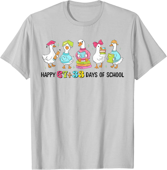 Happy 67 33 Days of School Goose 100th Day Kids Teachers T-Shirt - T-Shirt | Ash