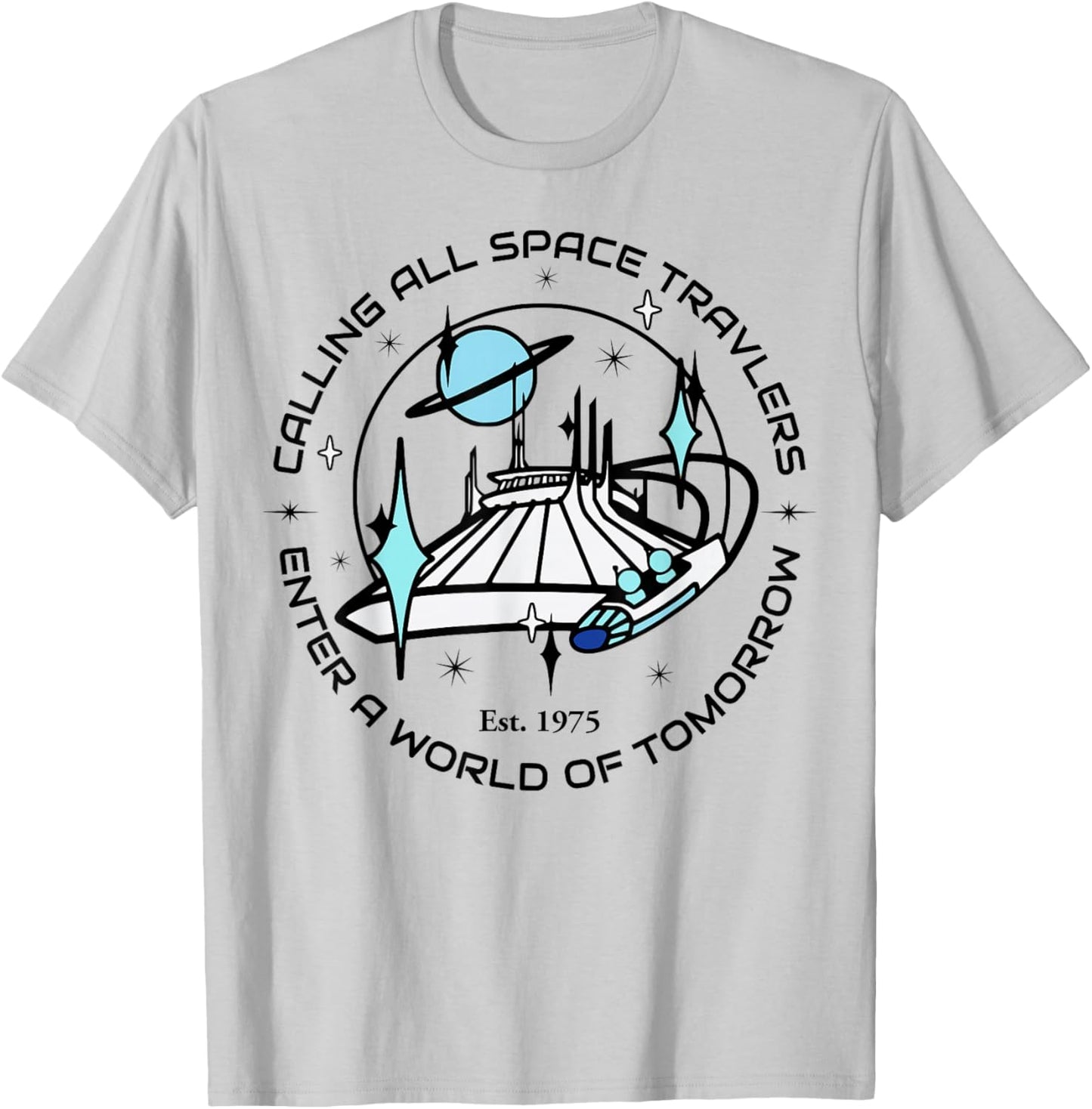 Travel Space, Mountain Ride, Theme Park, Tomorrow, Retro T-Shirt - T-Shirt | Ash