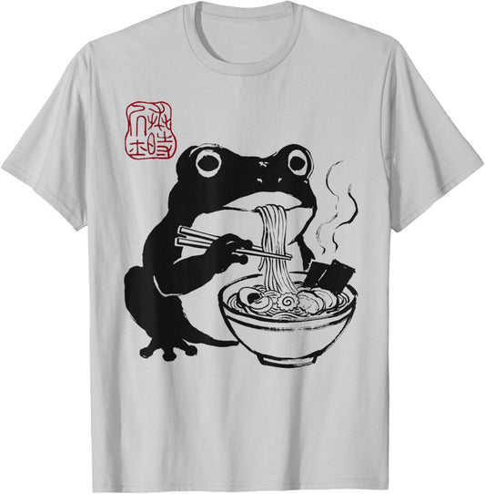 Grumpy Frog Funny Ramen Anime Japanese T-Shirt - T-Shirt | Ash
