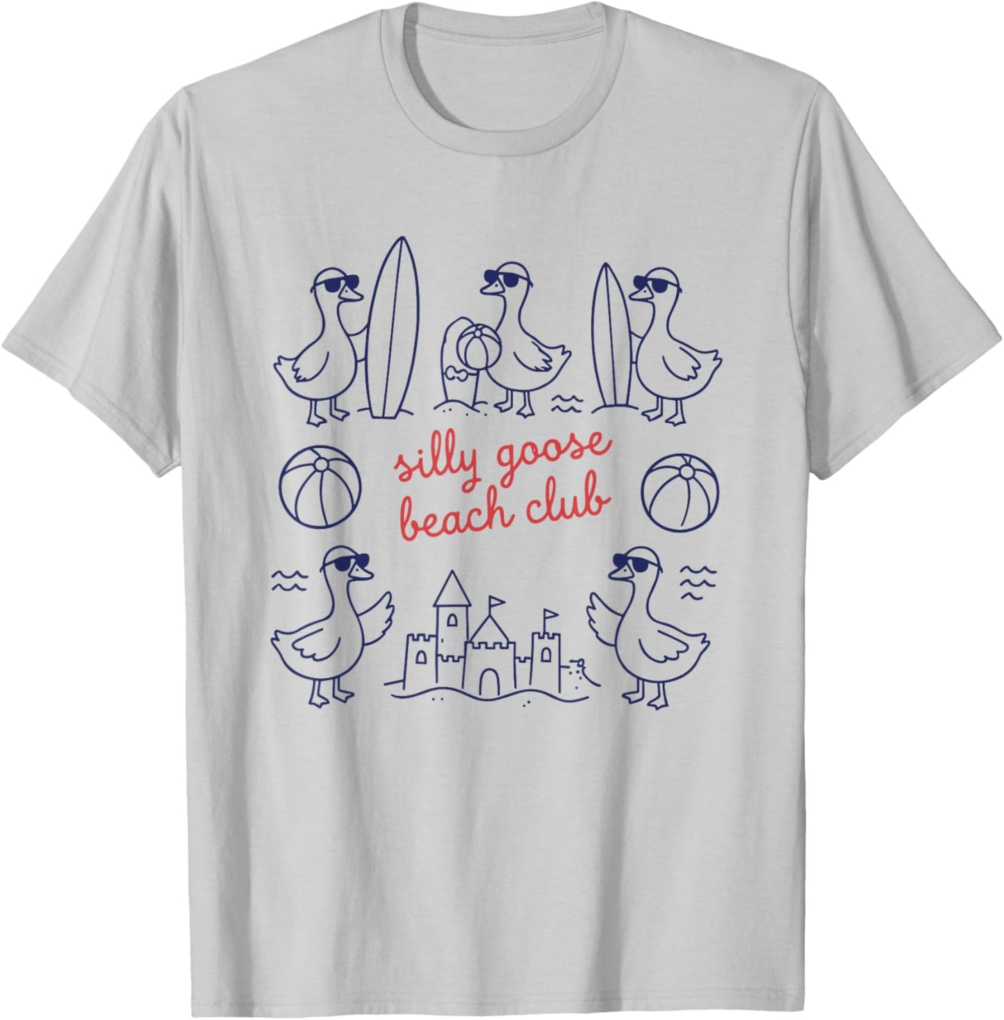 Silly Goose Beach Club Summer Ocean Vacation T-Shirt - T-Shirt | Ash