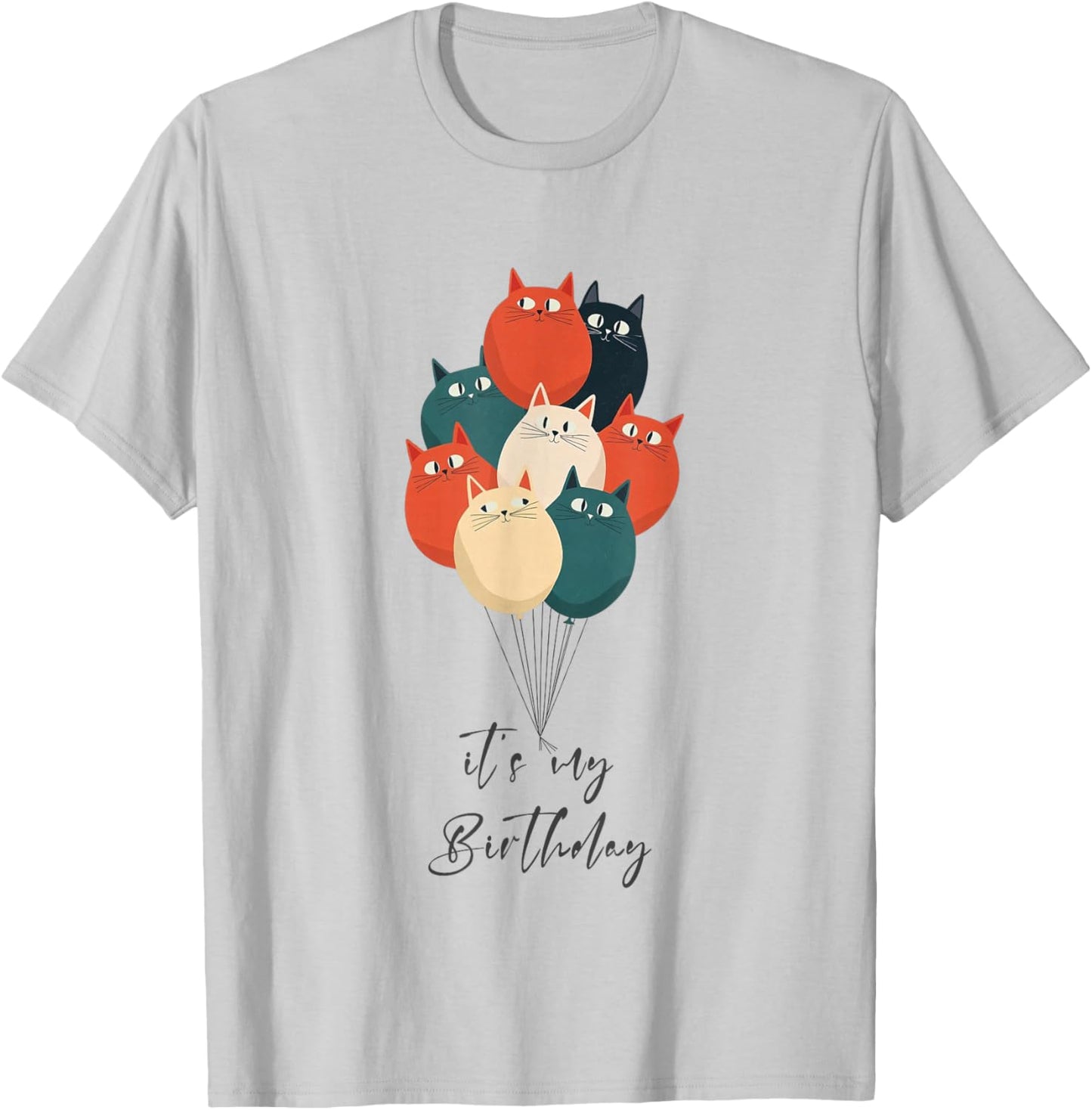 Funny It's My Birthday with Balloons Cats T-Shirt - T-Shirt | Ash