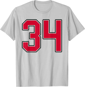 Red and Black Number 34 Jersey Player Uniform #34 T-Shirt - T-Shirt | Ash