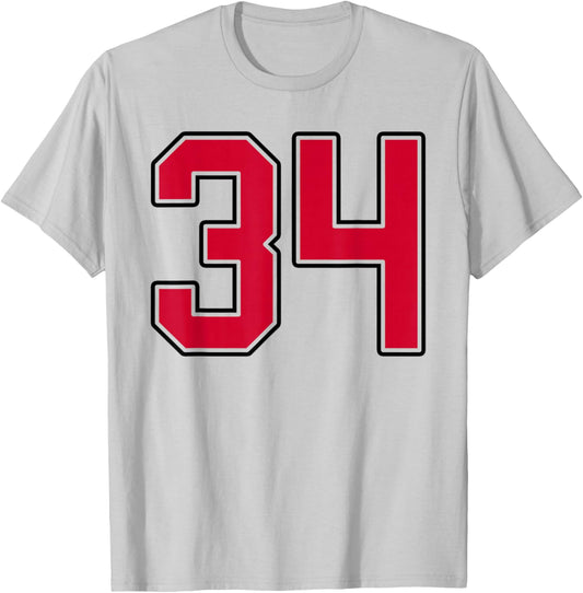 Red and Black Number 34 Jersey Player Uniform #34 T-Shirt - T-Shirt | Ash