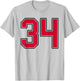 Red and Black Number 34 Jersey Player Uniform #34 T-Shirt - T-Shirt | Ash