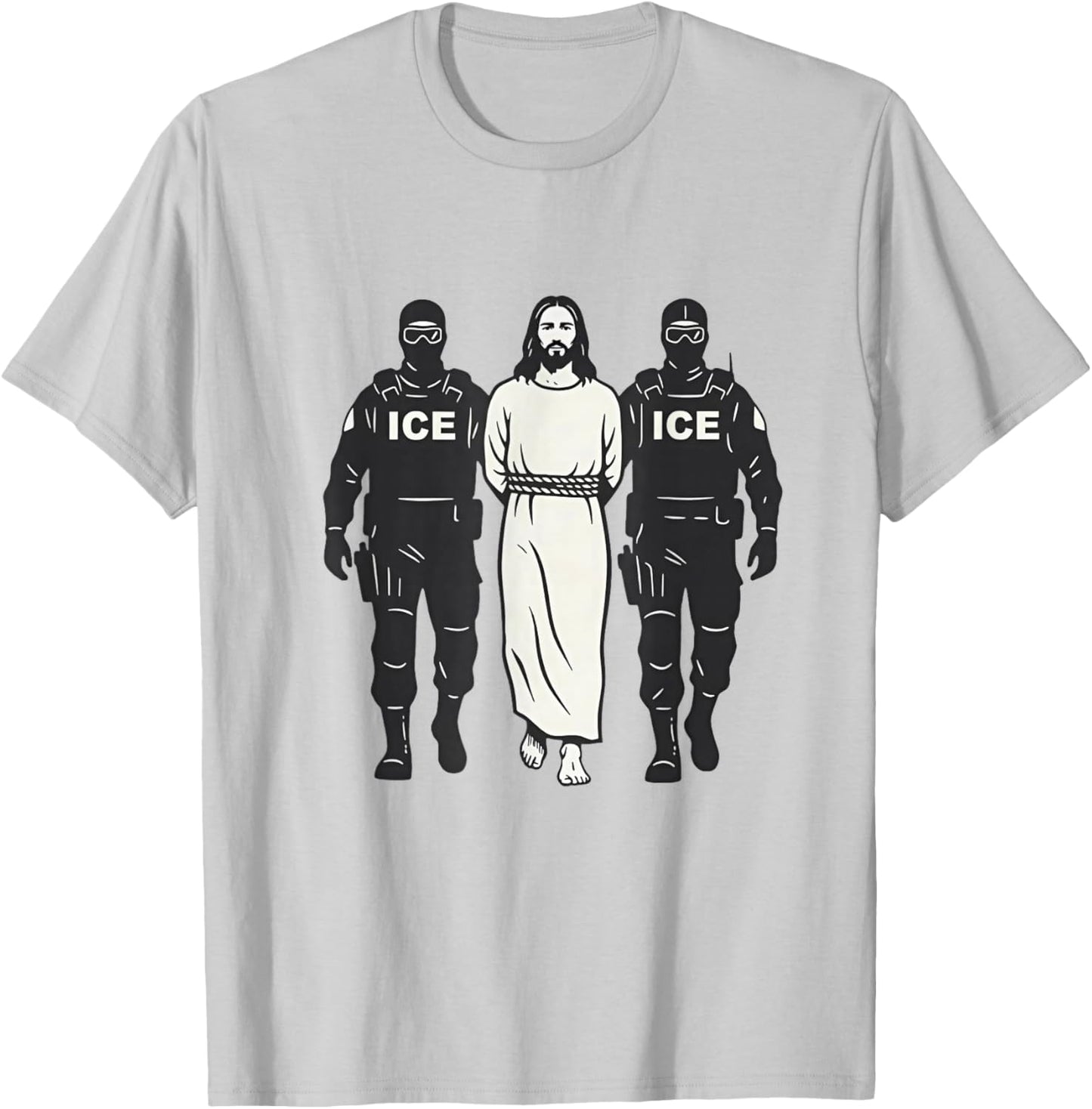 Anti ICE Jesus Arrested Parody T-Shirt - T-Shirt | Ash