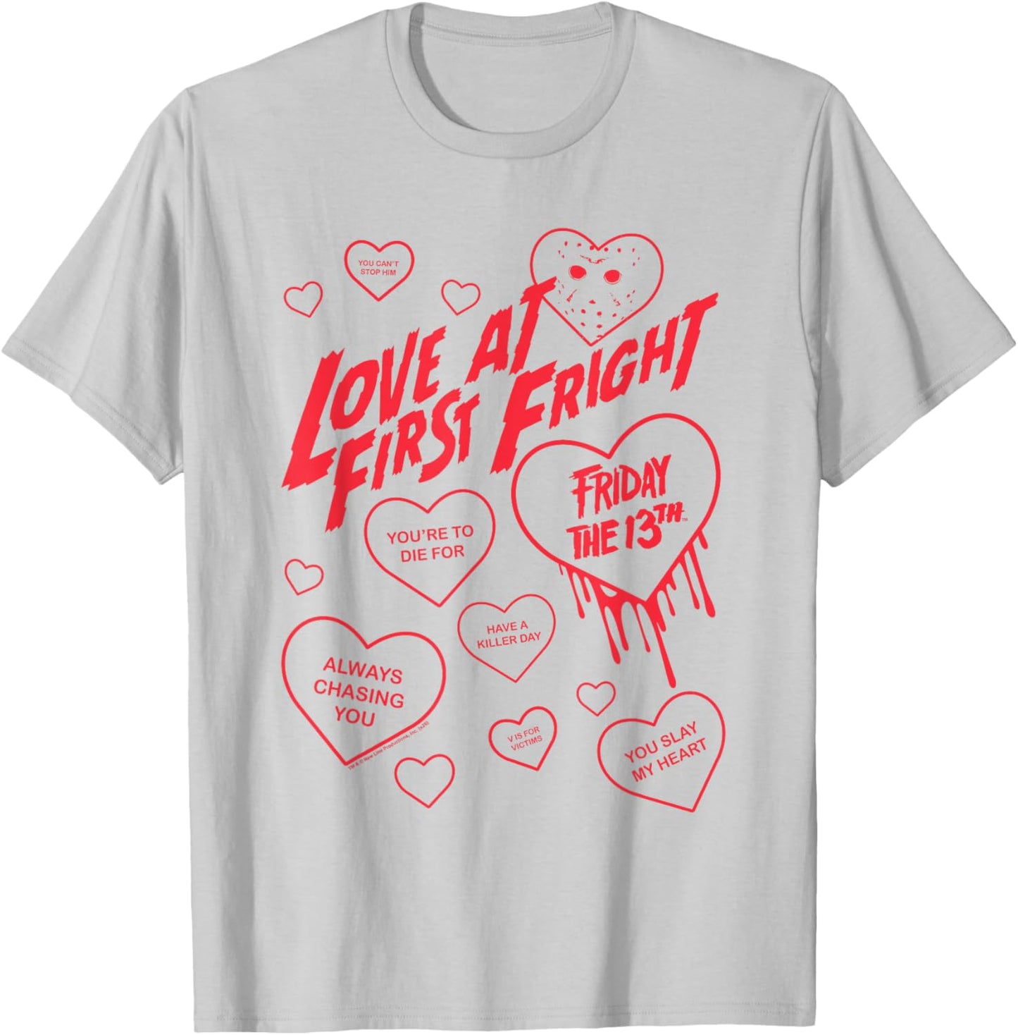 Friday The 13th Love at First Fright Valentine's Day Hearts T-Shirt - T-Shirt | Ash