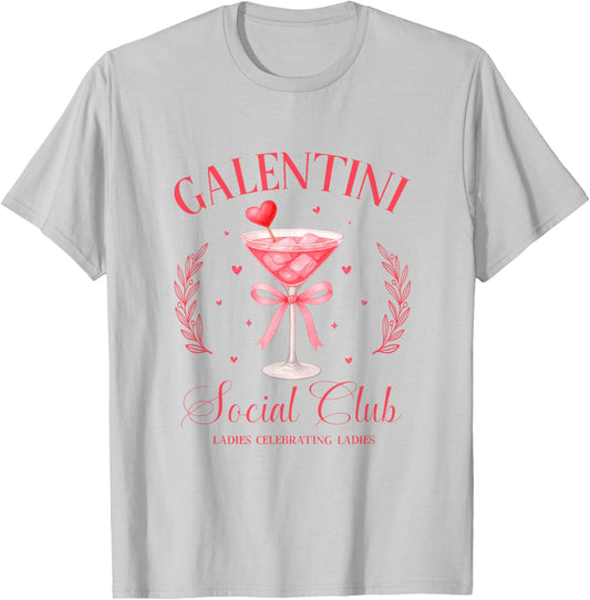 Funny Preppy Galentine’s Gift, Galentini Martini Social Club T-Shirt - T-Shirt | Ash