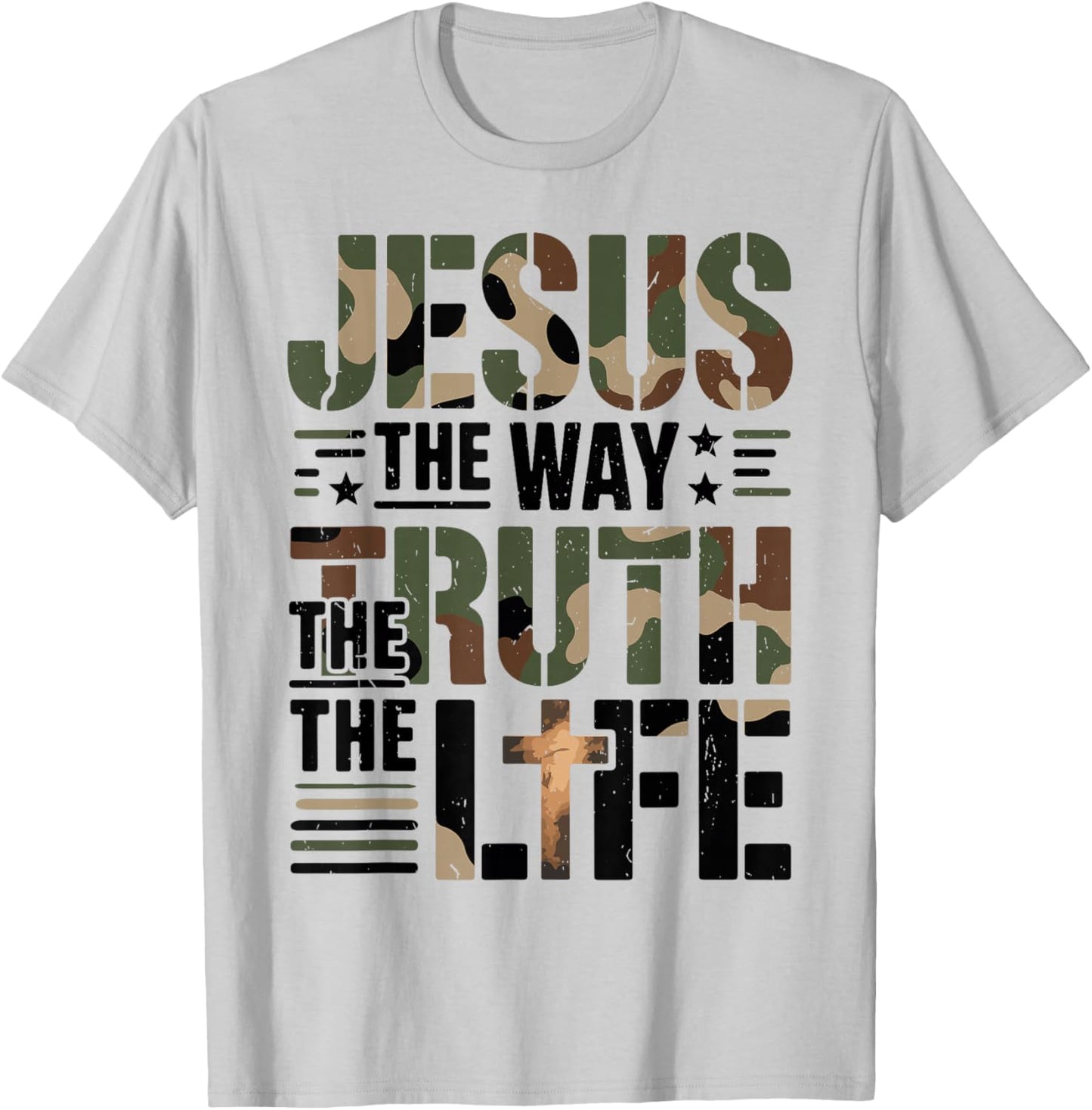 Christian Camouflage Jesus Way Truth Life Camo Bible Verse T-Shirt - T-Shirt | Ash