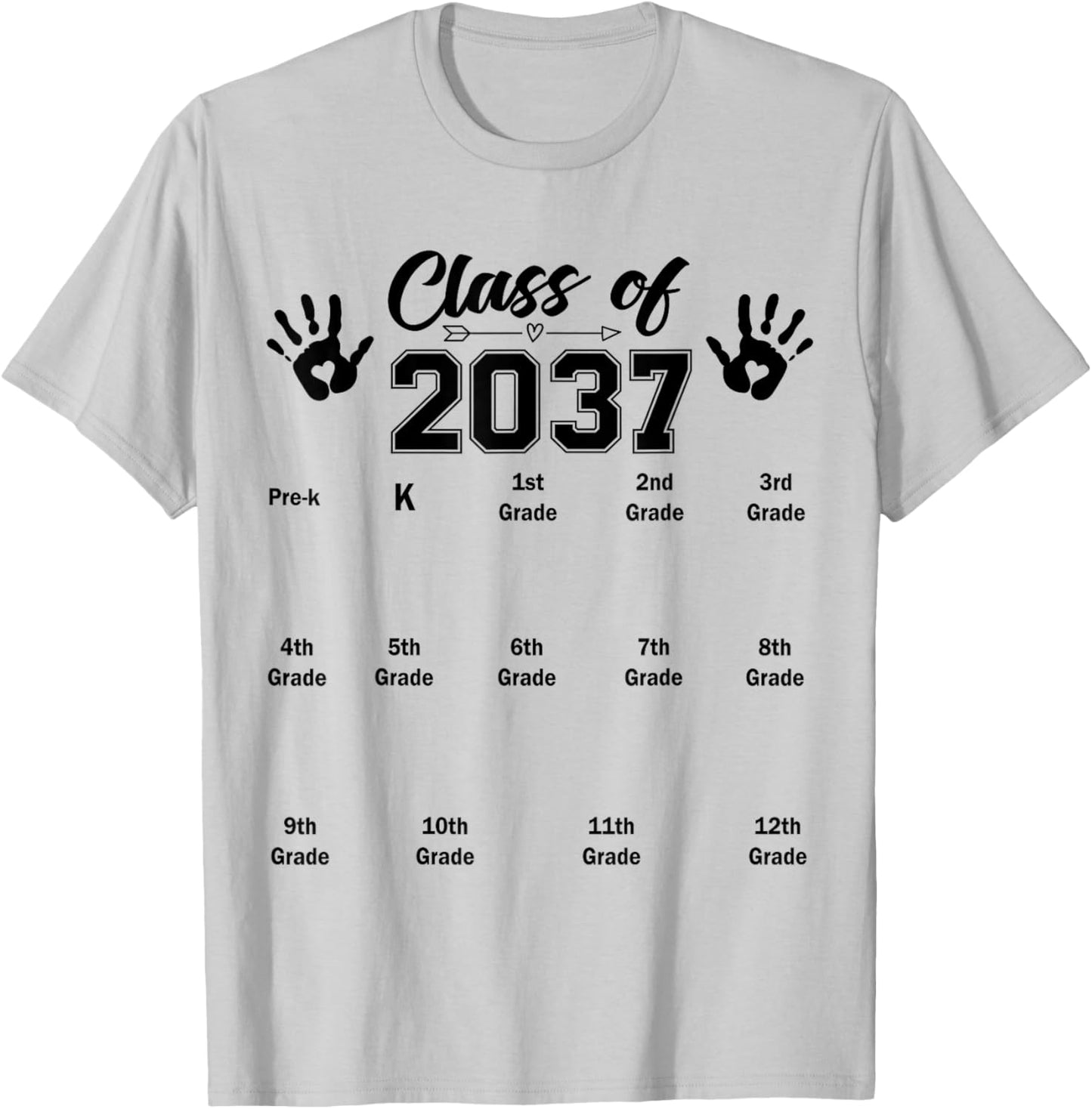 Class of 2037 Grow with Me Handprint Kindergarten Graduation T-Shirt - T-Shirt | Ash