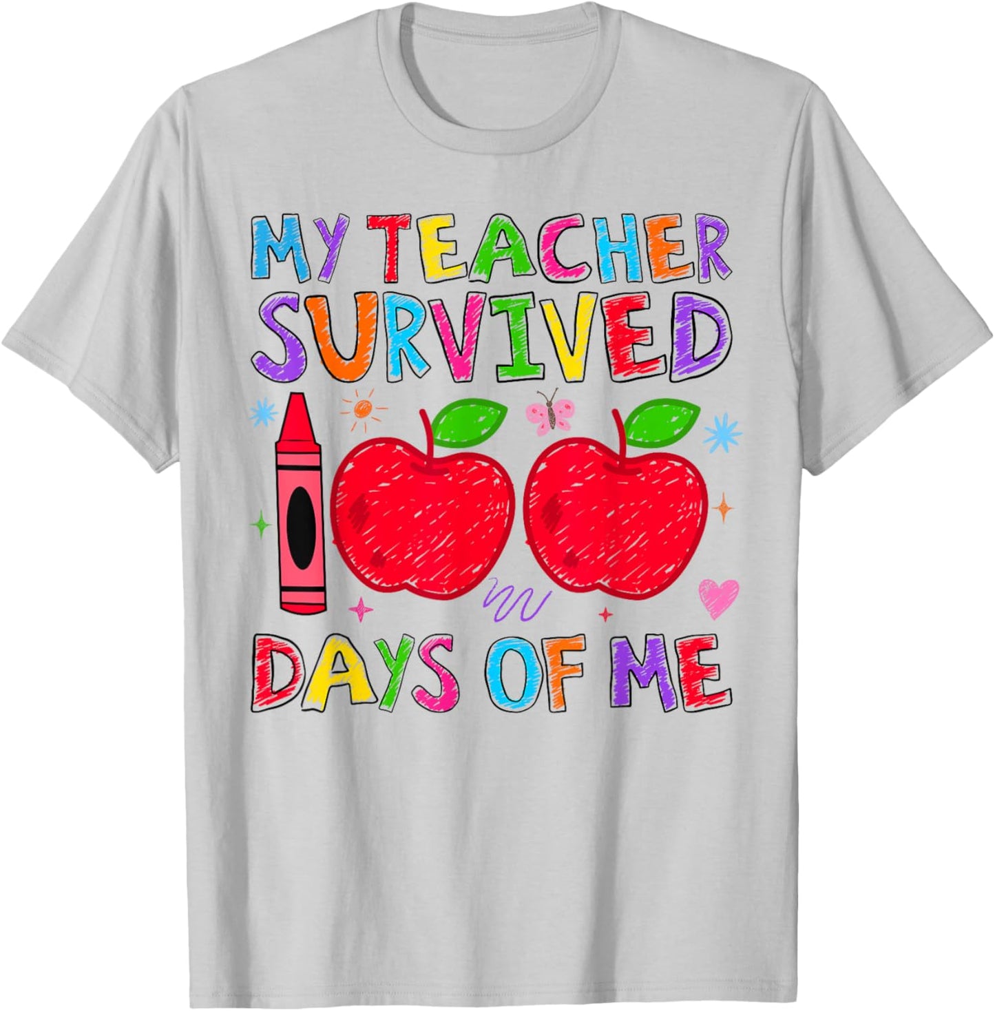 My Teacher Survived 100 Days of Me Retro Funny Students Kids T-Shirt - T-Shirt | Ash