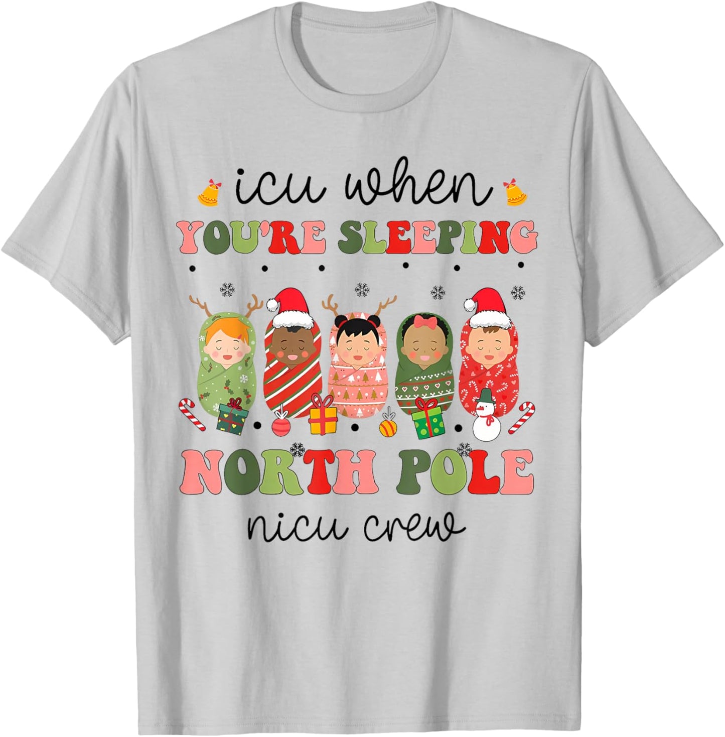 NICU Christmas Sleeping Babies NICU Nurse Winter T-Shirt - T-Shirt | Ash