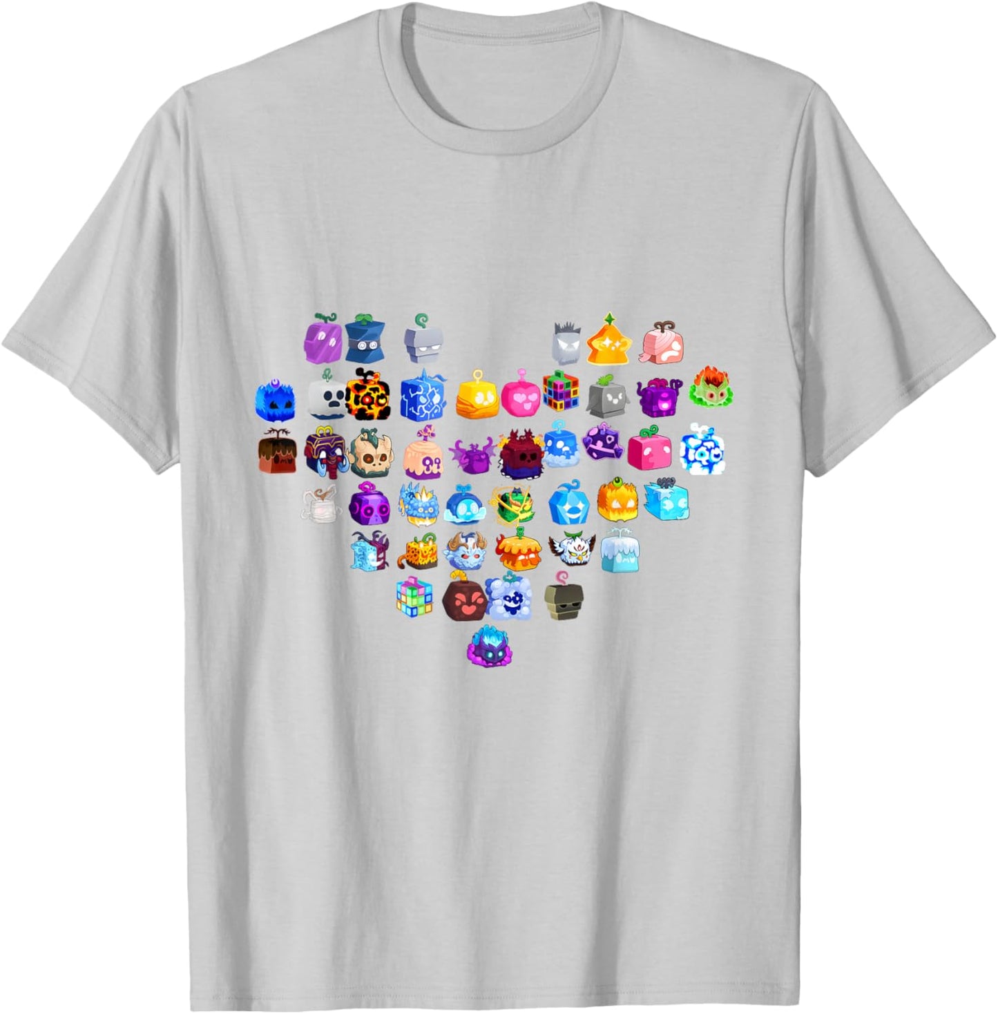 All Blox Fruits Heart Shaped T-Shirt - T-Shirt | Ash