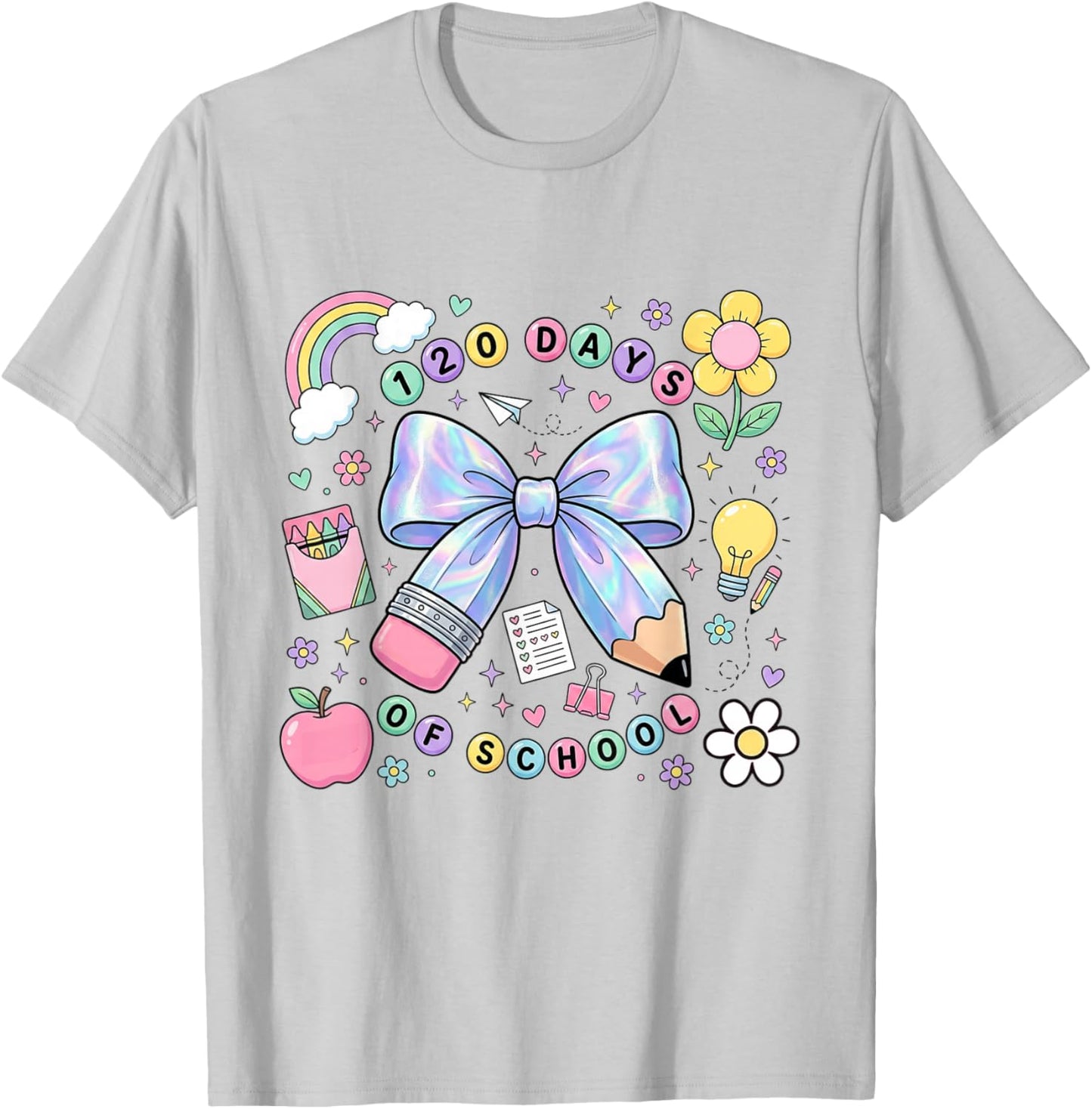 Happy 120 Days of School Bow Pencil T-Shirt - T-Shirt | Ash