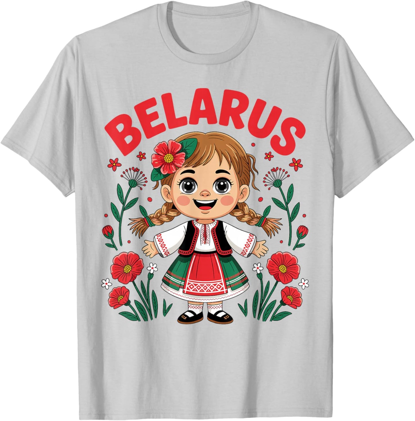 Cute Belarusian Girl in Folk Costume Design for Kids T-Shirt - T-Shirt | Ash