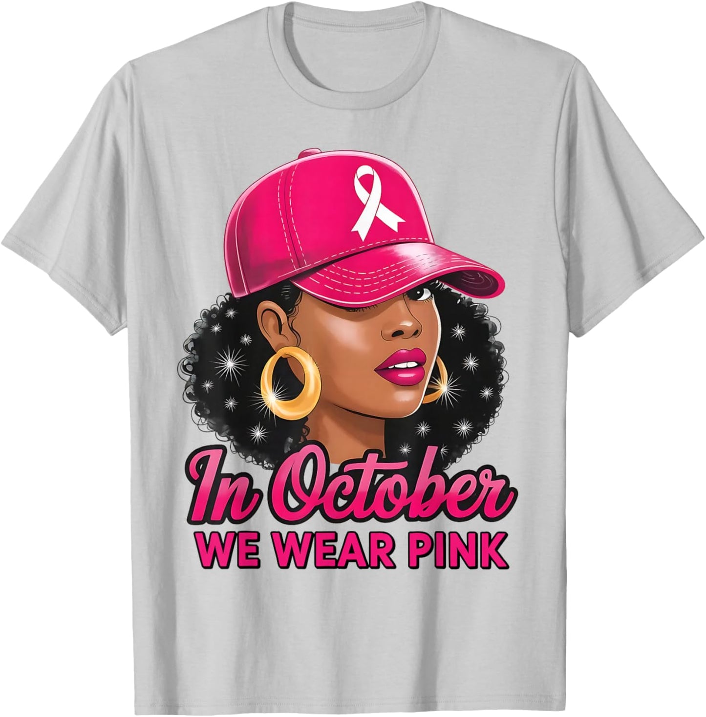 in October We Wear Pink Black Women Breast Cancer Awareness T-Shirt - T-Shirt | Ash