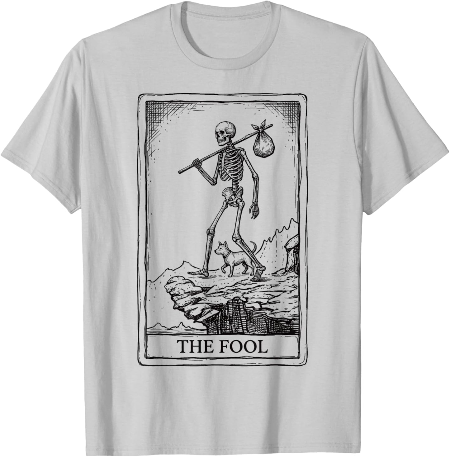 Dark Academia Tarot Card The Fool Skeleton Dog Goth Occult T-Shirt - T-Shirt | Ash