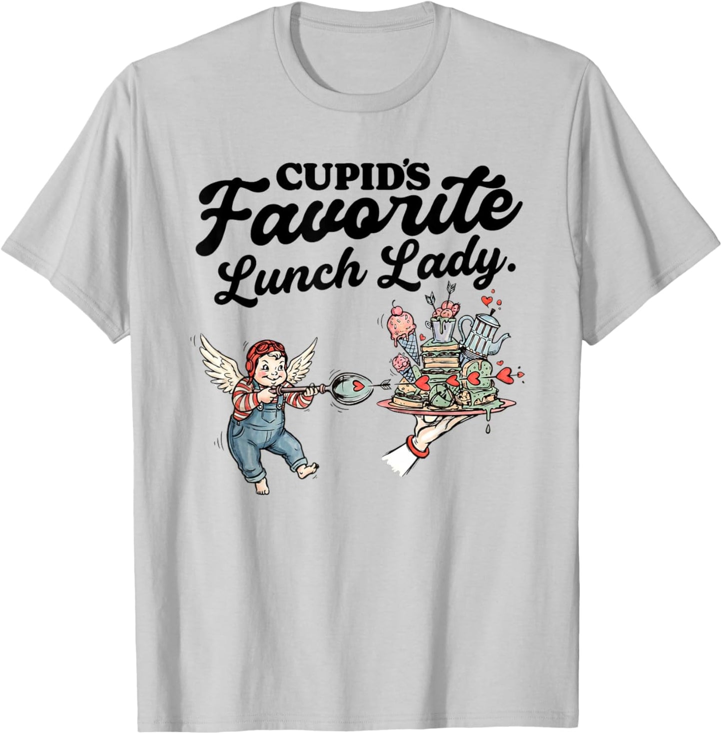 Cupids Favorite Lunch Lady Valentine Day Love Lunch Lady T-Shirt - T-Shirt | Ash