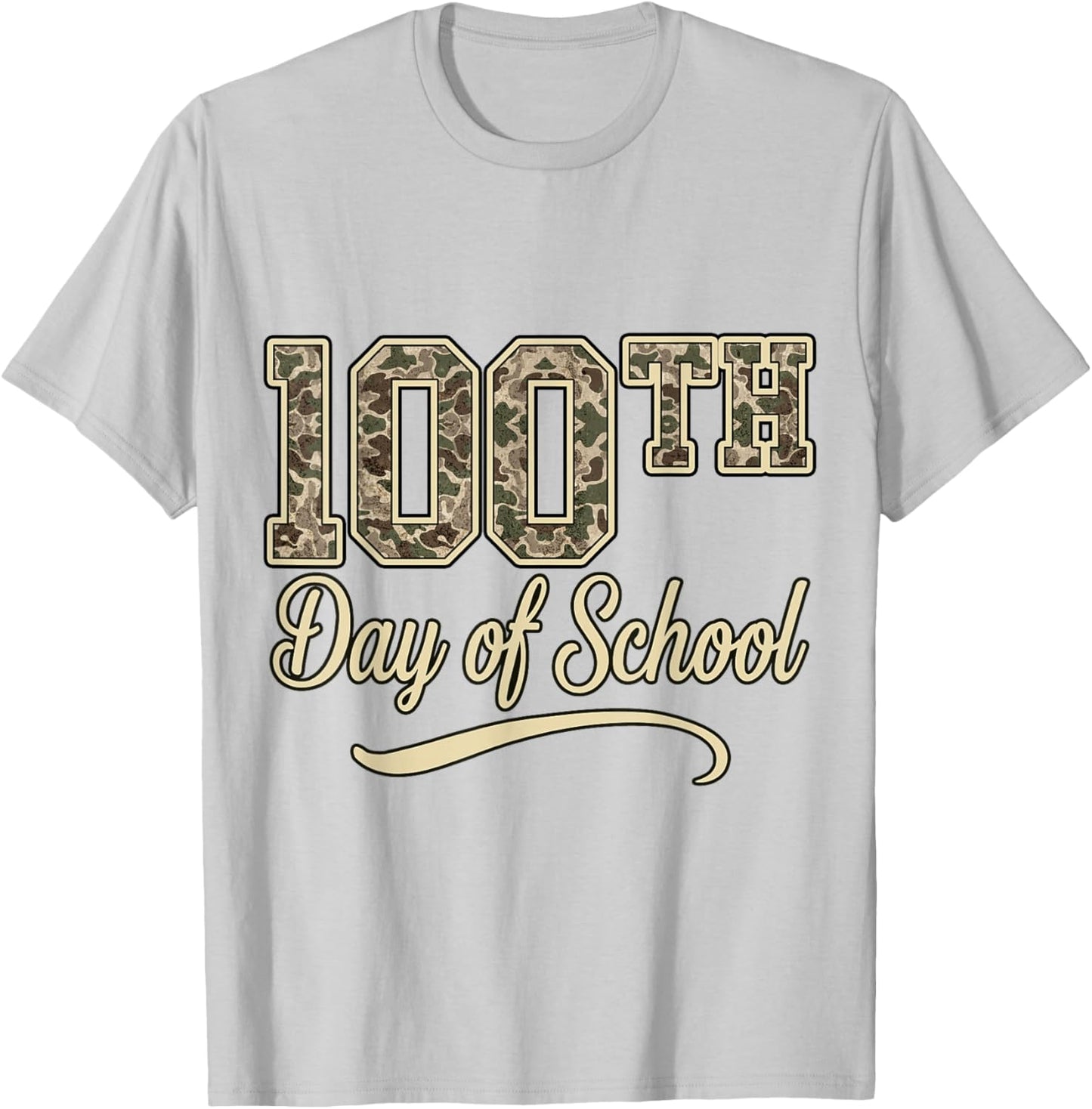 Retro 100 Day of School Boys Camo 100th Day of School Kids T-Shirt - T-Shirt | Ash