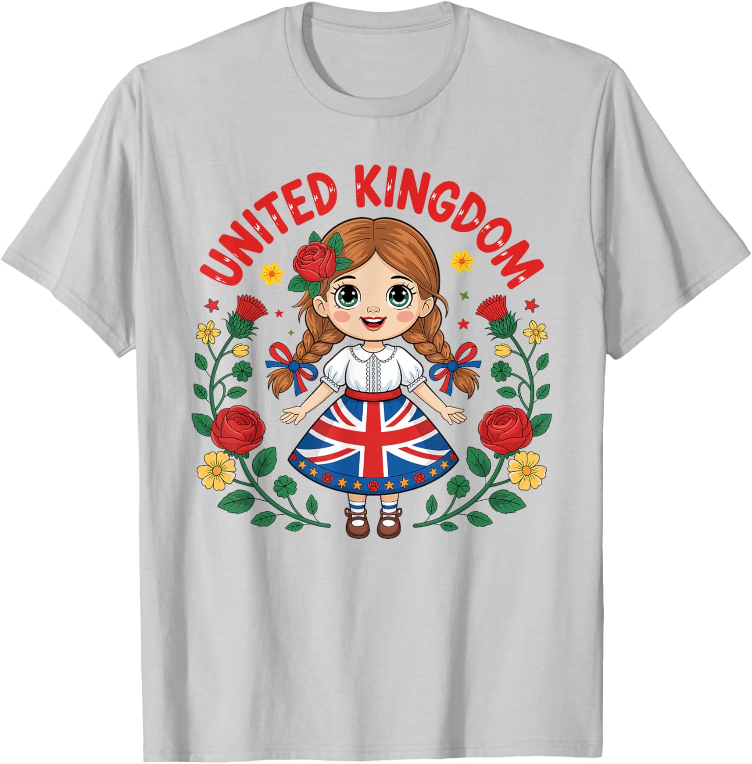 Cute United Kingdom Girl Dress with Union Jack Art for Kids T-Shirt - T-Shirt | Ash