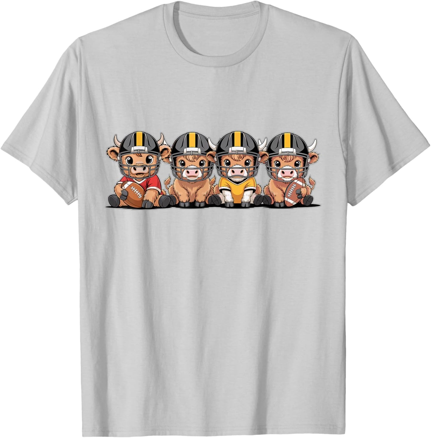Highland Cow Football Game Day Sports T-Shirt - T-Shirt | Ash
