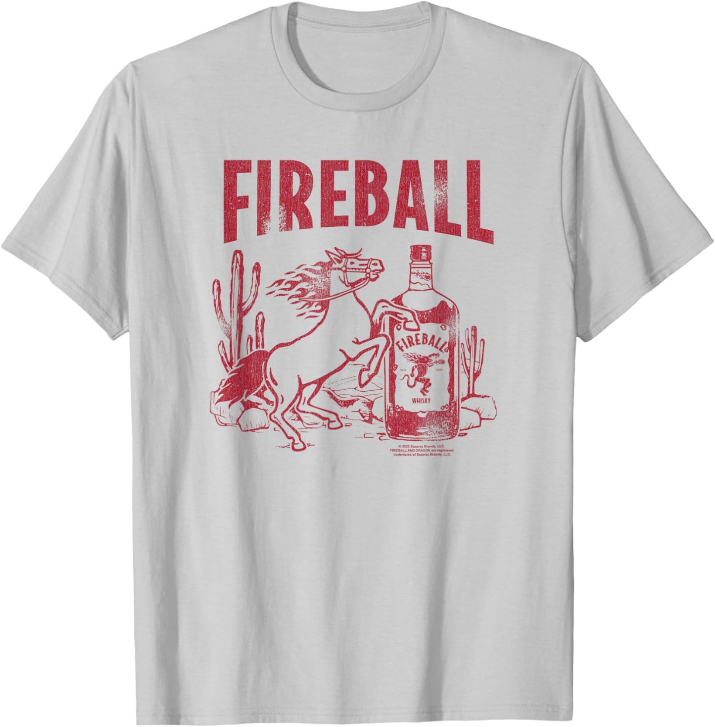 Fireball Flamin' Horse and Bottle Western Desert Scene Drink T-Shirt - T-Shirt | Ash