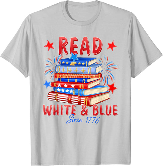 Patriotic Bookish 4th of July Read White Blue Since 1776 T-Shirt - T-Shirt | Ash