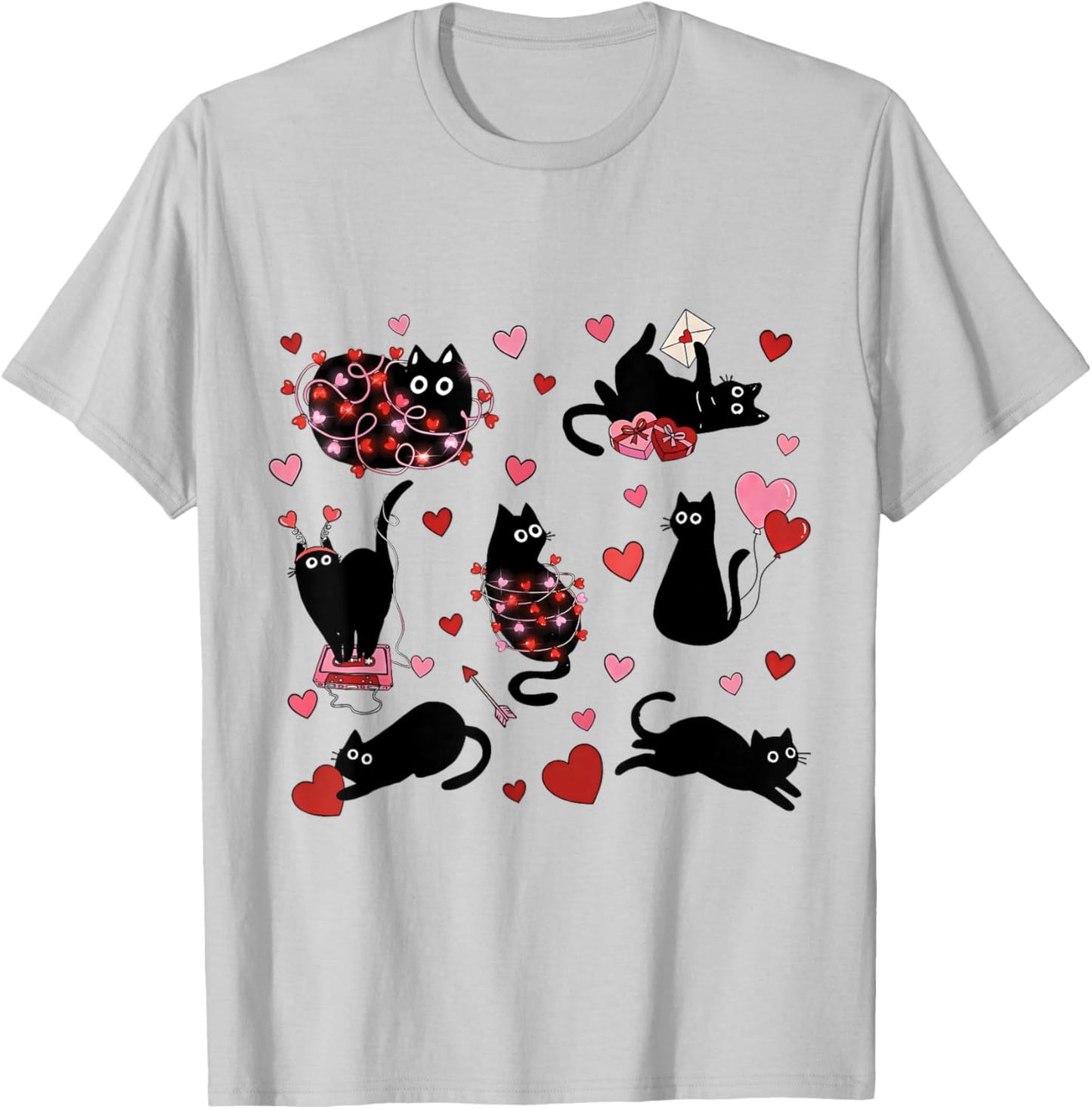 Funny Black Cat Valentine Heart Cat Lovers Animal Kitty Love T-Shirt - T-Shirt | Ash