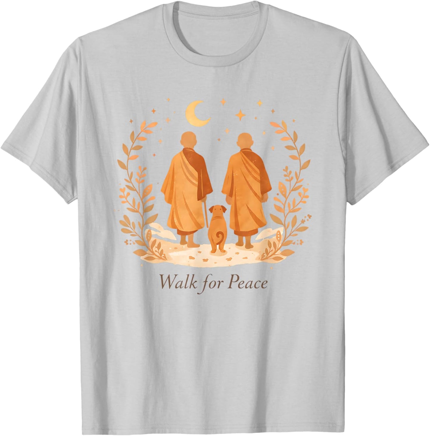 Minimalist Zen Art Walk for Peace Monks with Aloka Dog T-Shirt - T-Shirt | Ash