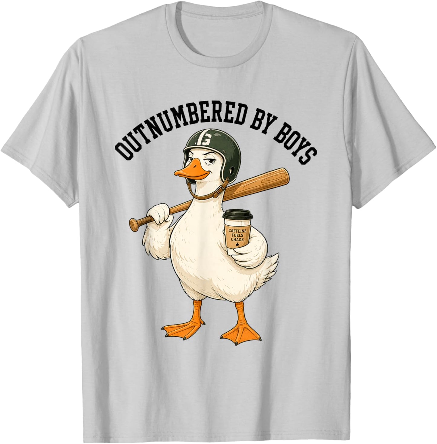 Funny Boy Goose Mothers Day Outnumbered By Boys Baseball T-Shirt - T-Shirt | Ash
