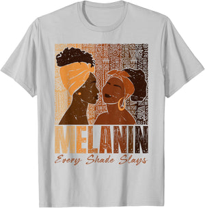 Melanin Every Shade Slays Black History Month Women Girls T-Shirt - T-Shirt | Ash