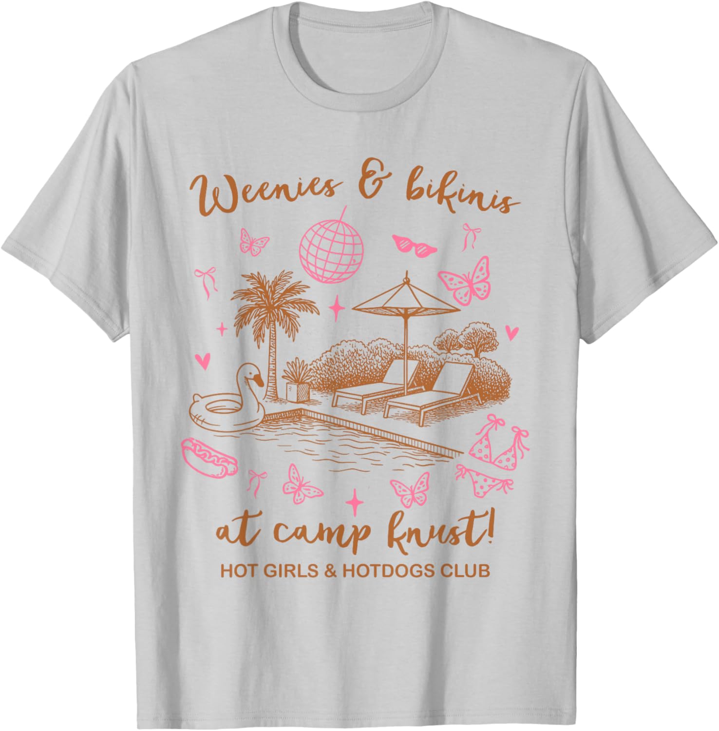 Bride to Be Bachelorette Weenies & Bikinis at Camp Krust T-Shirt - T-Shirt | Ash