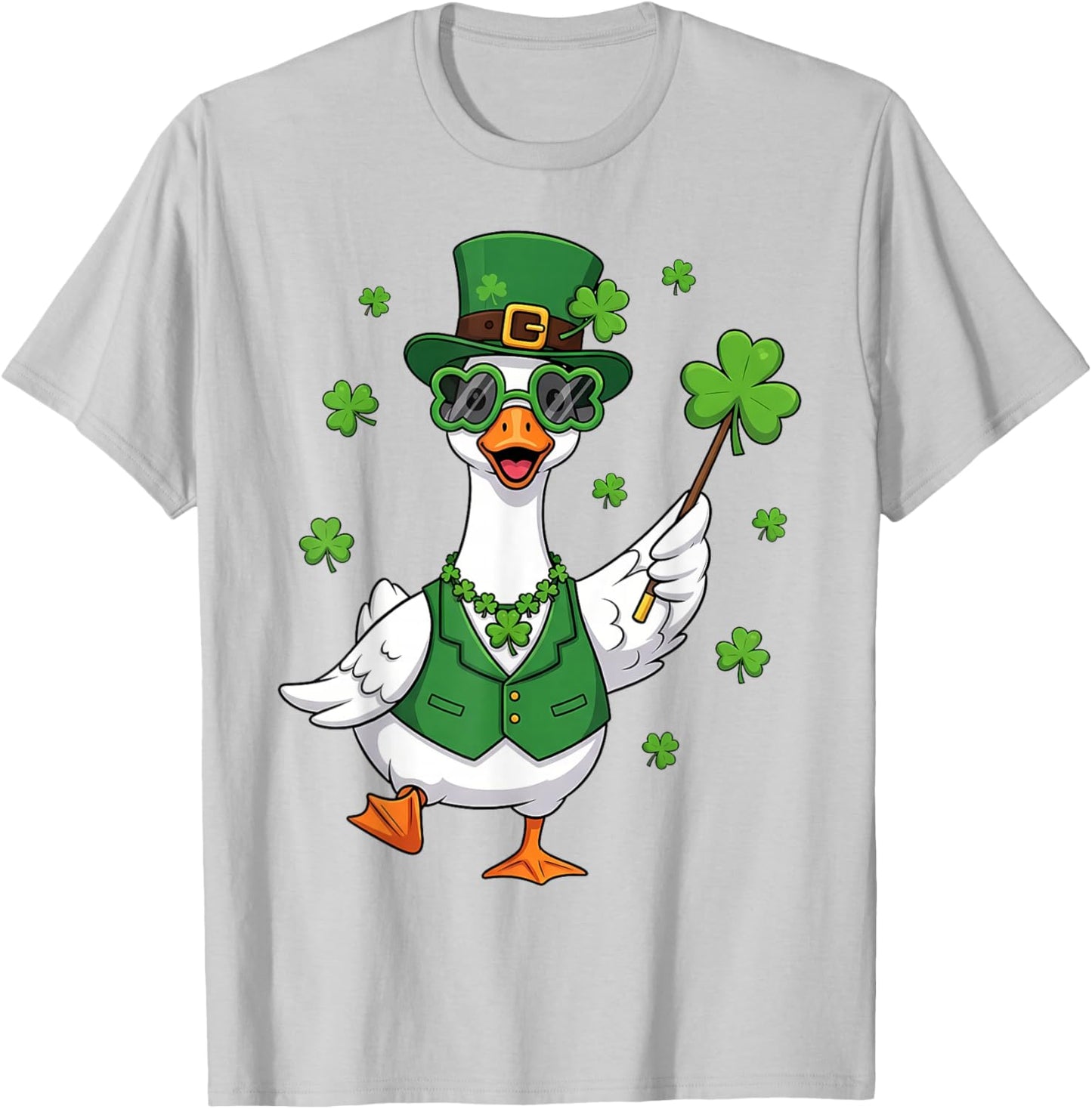 Funny St Patricks Day Goose Shamrock Leprechaun T-Shirt - T-Shirt | Ash