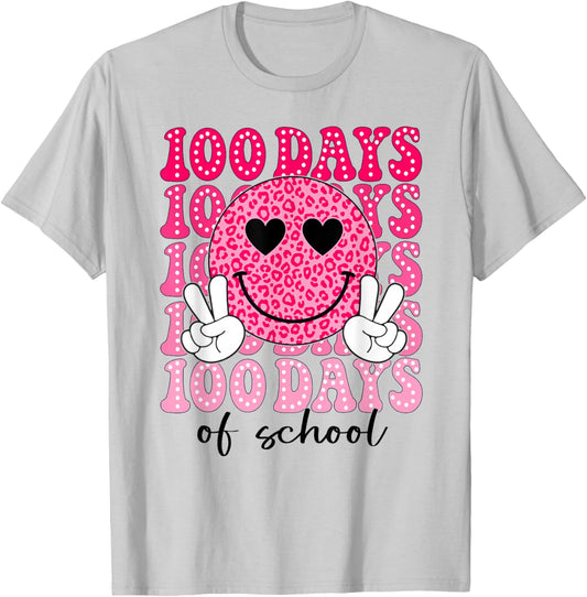 100 Days of School Retro Smile 100th Day School Teacher Kids T-Shirt - T-Shirt | Ash