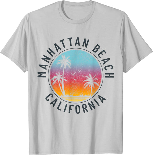 Manhattan Beach California Retro Vintage Surf T-Shirt - T-Shirt | Ash