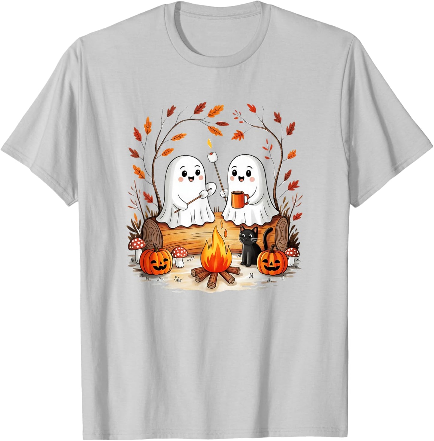 Retro Cute Ghost Funny Halloween Fall Camping Boo Ghosts T-Shirt - T-Shirt | Ash