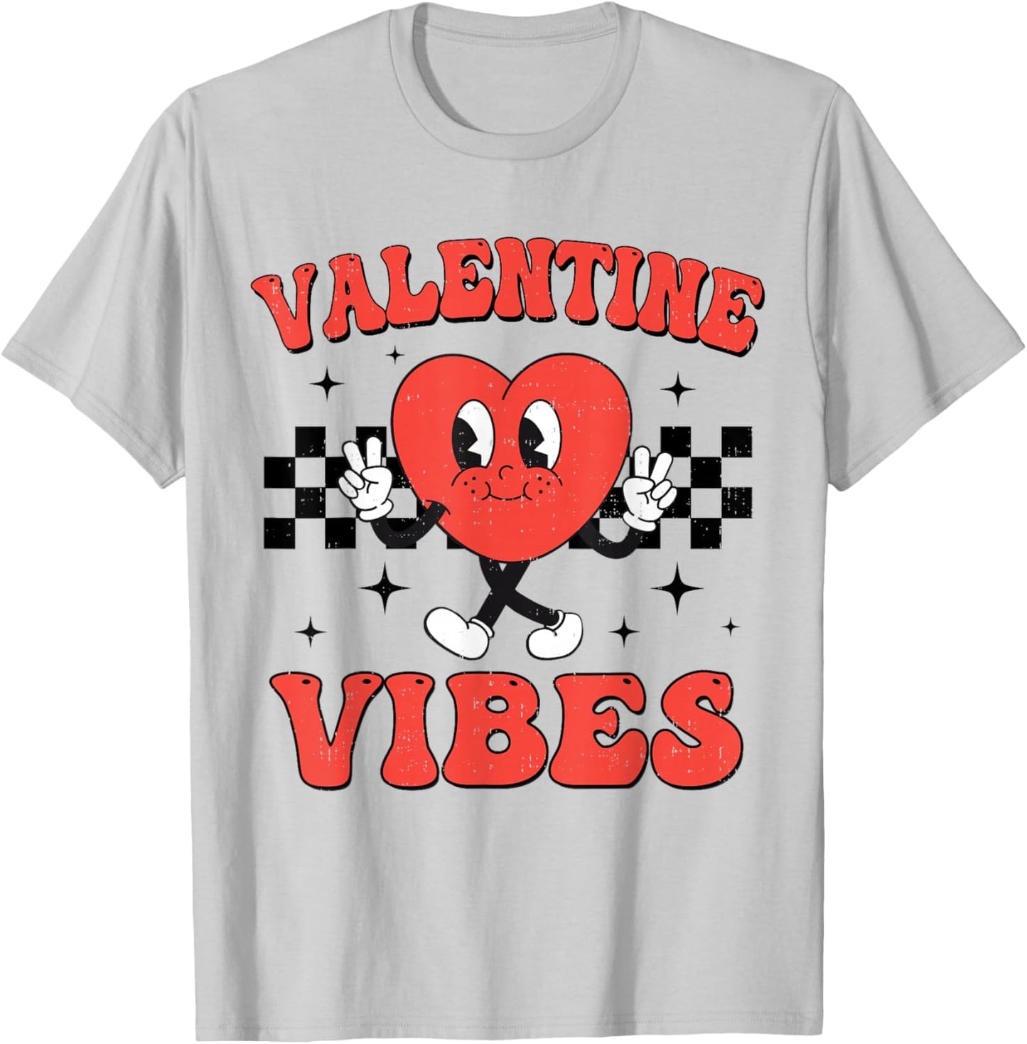Groovy Valentine Vibes Heart Peace Valentines Day Girls Boys T-Shirt - T-Shirt | Ash