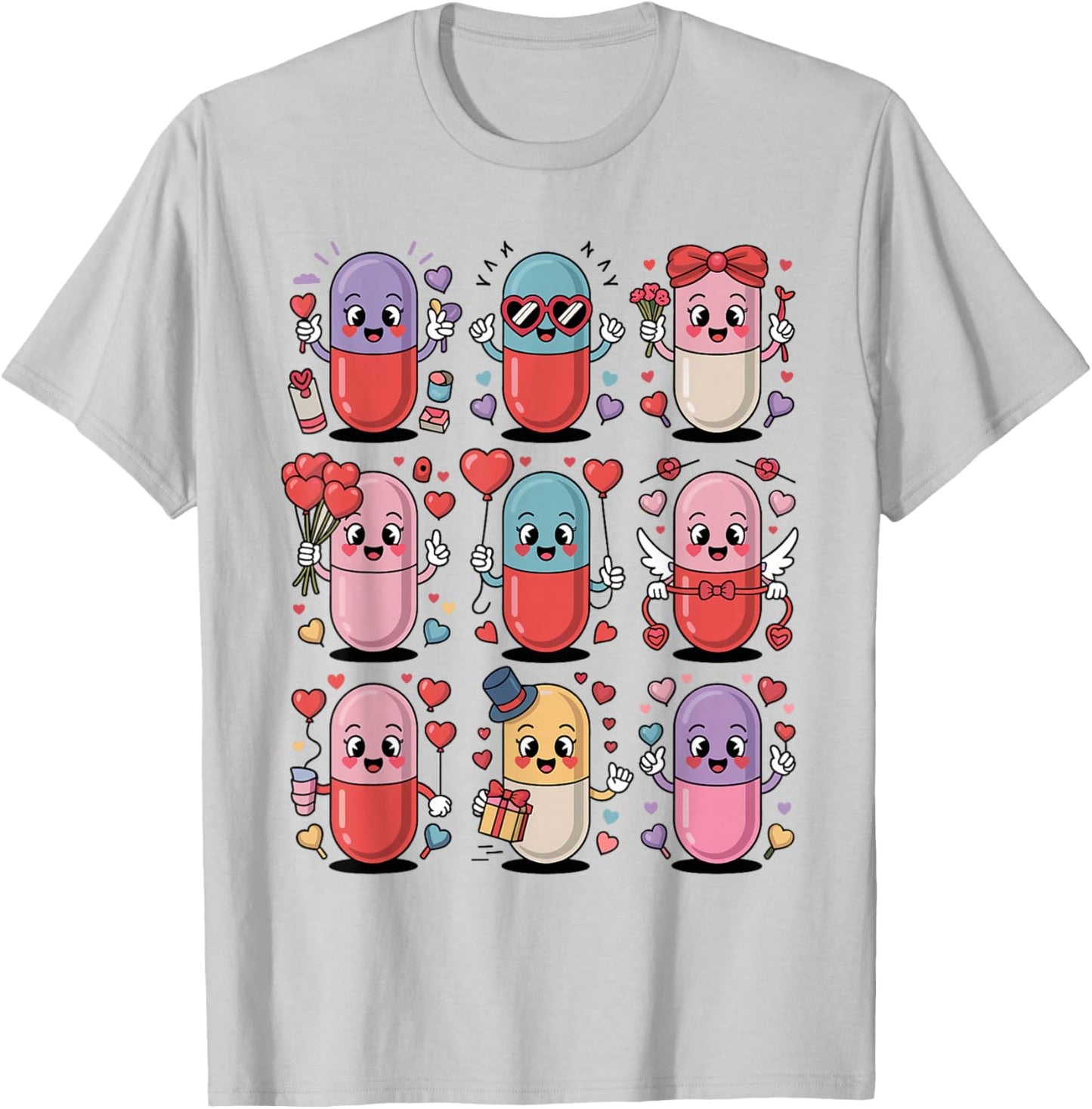 Pharmacy Valentine's Day Pills Heart Love Pharmacist Tech T-Shirt - T-Shirt | Ash