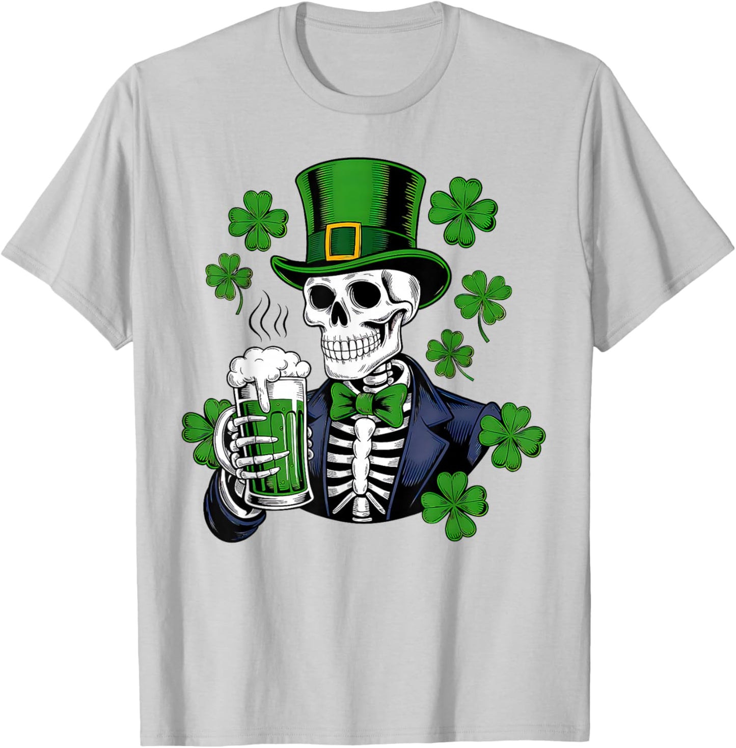 Sugar Skull Shamrock St Patricks Day Men Women Beer Drinking T-Shirt - T-Shirt | Ash