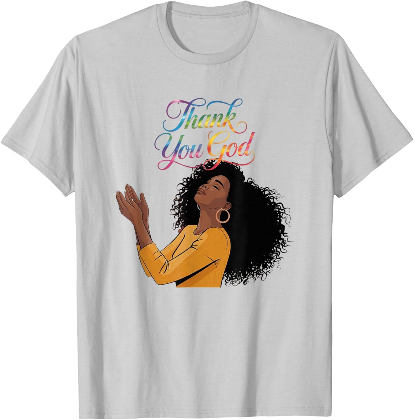 Thank You God Black Woman Prayer Faith Spiritual Design T-Shirt - T-Shirt | Ash