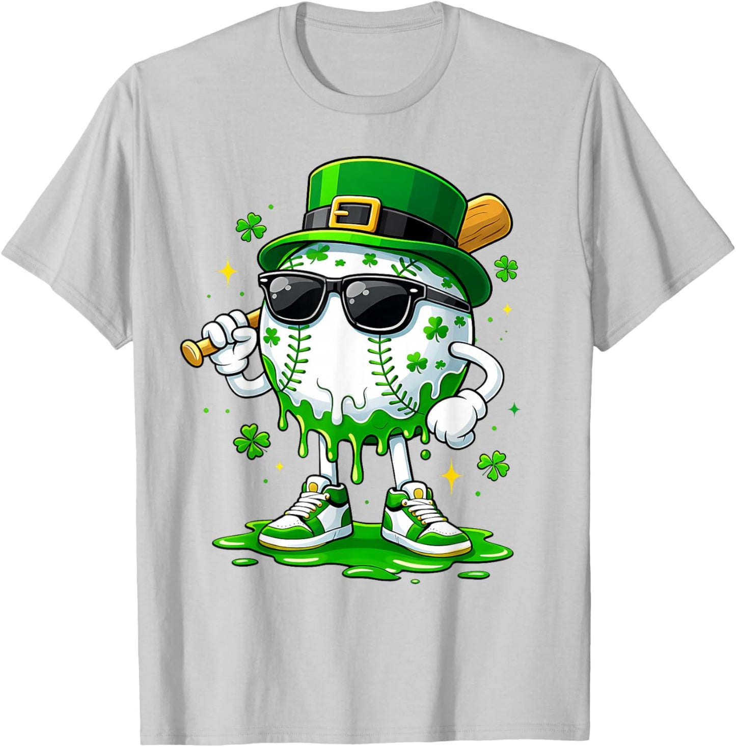 Baseball Drip Ice Cream Boys Youth Kids St Patricks Day T-Shirt - T-Shirt | Ash