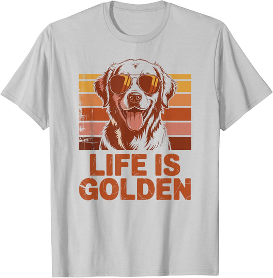 Golden Retriever Dog Life is Golden Retro Vintage T-Shirt - T-Shirt | Ash