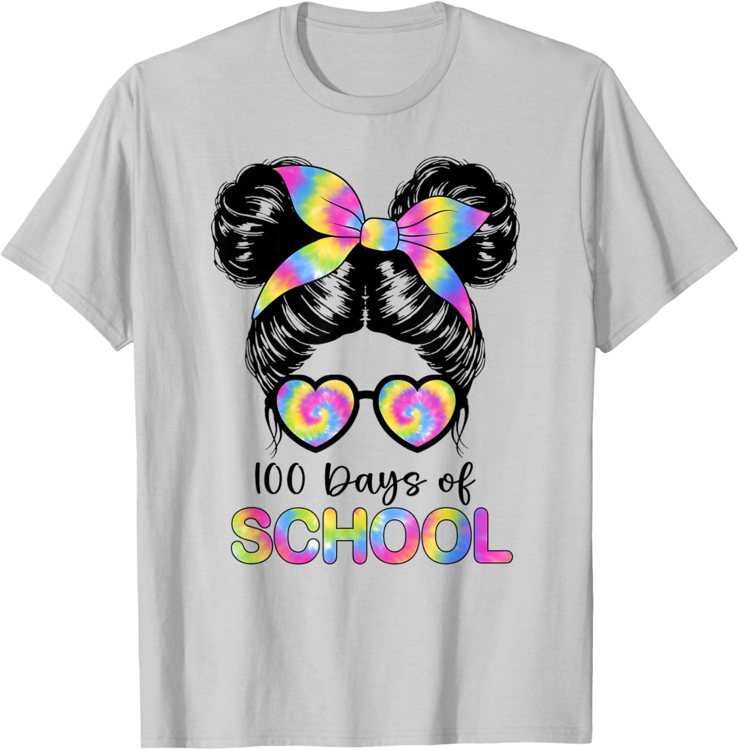 100 Days Smarter Girls Messy Bun Hair 100th Day of School T-Shirt - T-Shirt | Ash