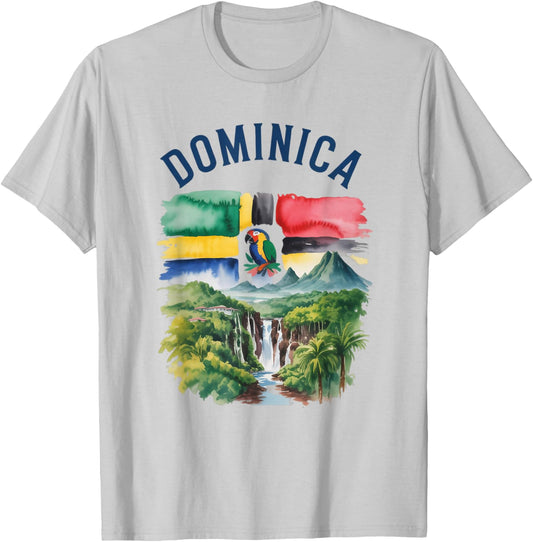 Dominica Vintage Watercolor Scene Culture Travel T-Shirt - T-Shirt | Ash