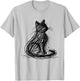 Black Scribble Cat Minimal Line Art Japanese T-Shirt - T-Shirt | Ash