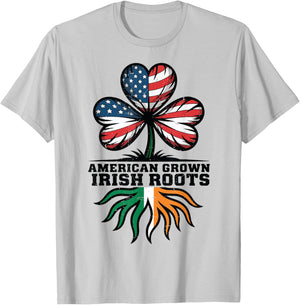 Men American Grown Irish Roots Flag Shamrock St Patricks Day T-Shirt - T-Shirt | Ash