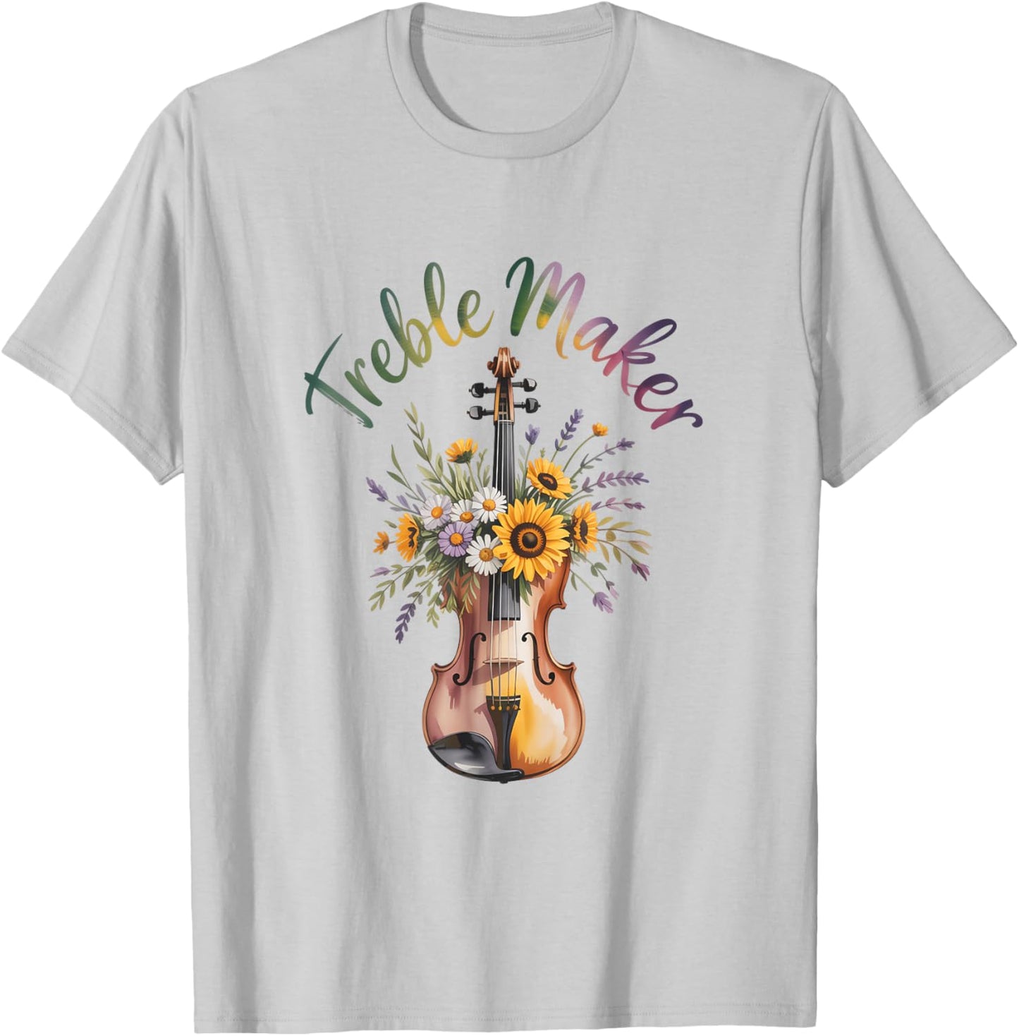 Treble Maker Violin Floral Music Pun Orchestra T-Shirt - T-Shirt | Ash