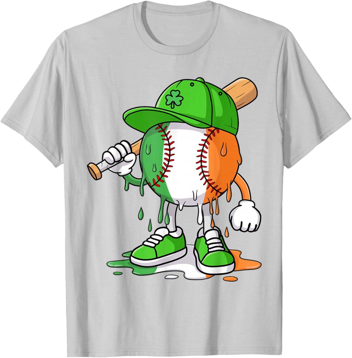 Boys St Patricks Day Irish Flag Kids Baseball Ice Cream Drip T-Shirt - T-Shirt | Ash