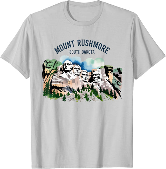 Mount Rushmore South Dakota Vintage Watercolor Travel T-Shirt - T-Shirt | Ash