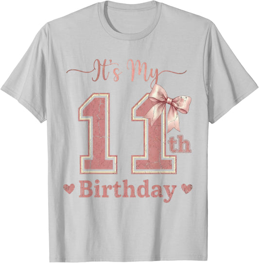 It's My 11th Birthday Girl Coquette Bow Pink 11 Year Old T-Shirt - T-Shirt | Ash